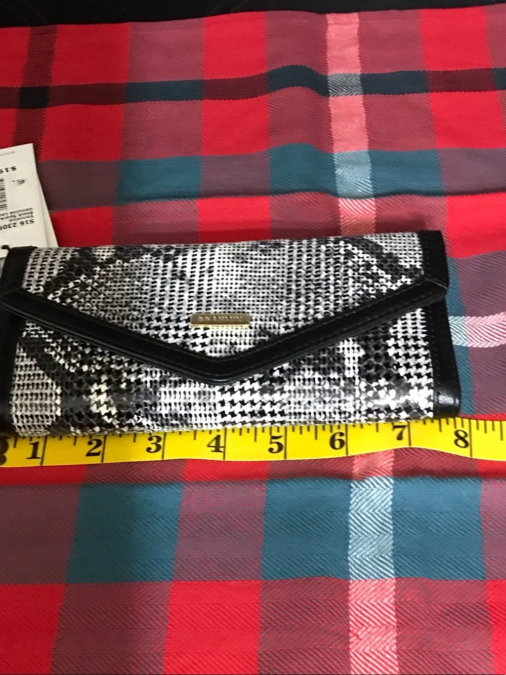 Brahmin Black & White Snake-Print Envelope Clutch
